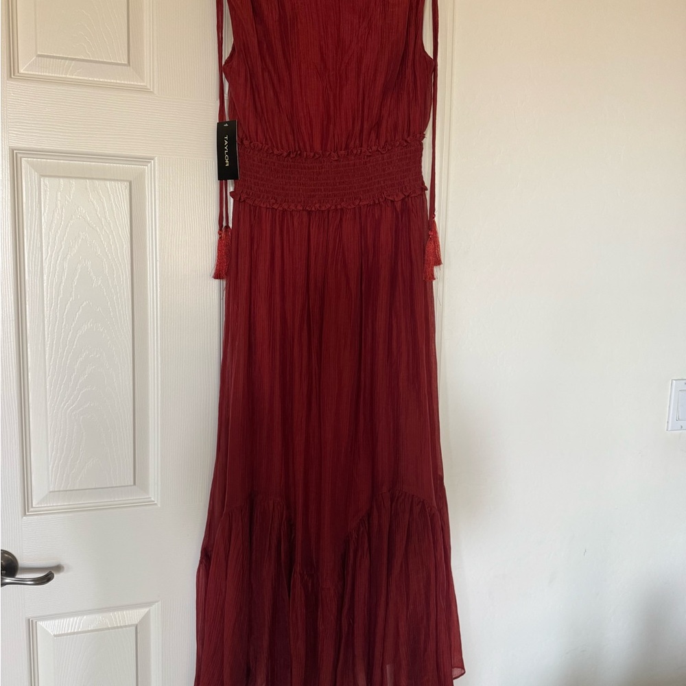 NWT Women's Taylor Smocked Empire Waist Midi Dress SIZE Small Auburn color - Picture 6 of 15